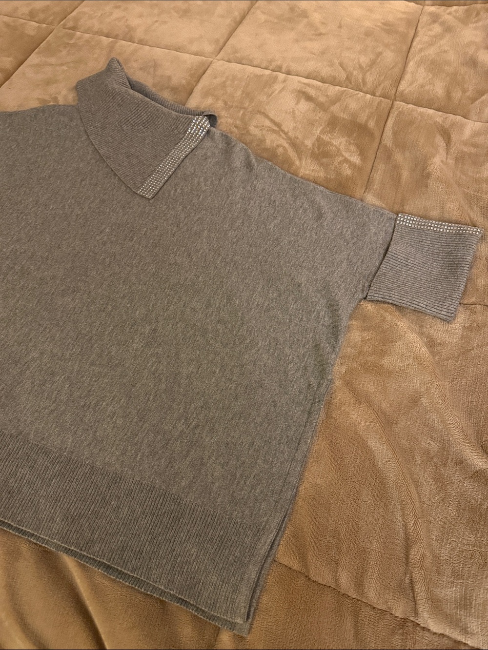 Chico's Short Sleeve Ribbed Turtleneck Sweater - Gray